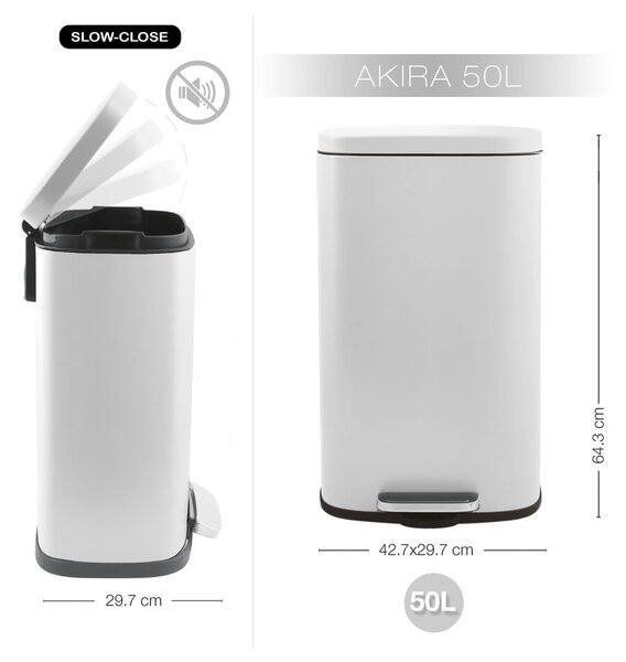 Matne biely nášľapný oceľový odpadkový kôš 50 l Akira – Spirella