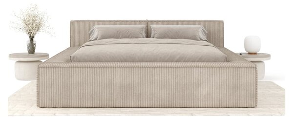 Béžová čalúnená dvojlôžková posteľ s úložným priestorom s roštom 180x200 cm Voliera – Maison de Rêve