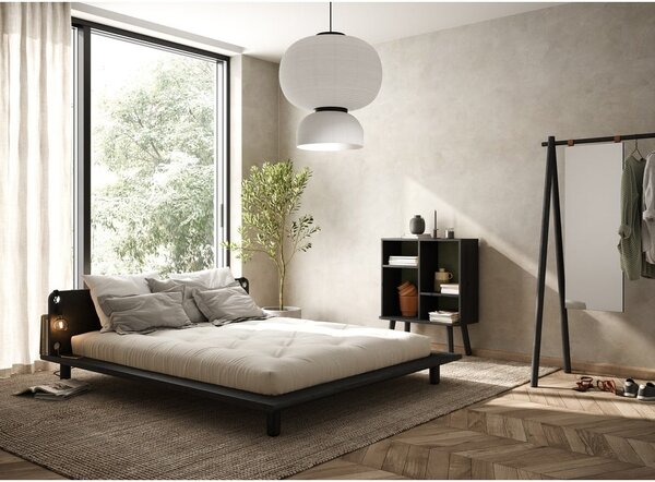 Čierna dvojlôžková posteľ z borovicového dreva s roštom 140x200 cm Peek – Karup Design