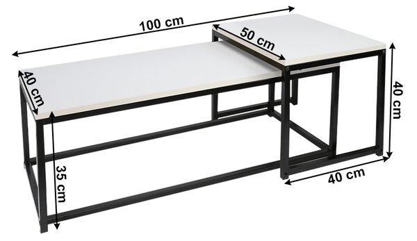 KONDELA Konferenčné stolíky, set 2 ks, matná biela/čierna, KASTLER NEW TYP 2