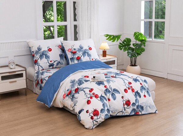 Flanelové obliečky z mikrovlákna BERRY BLOOM bielo-modré Rozmer obliečky: 70 x 90 cm | 140 x 200 cm