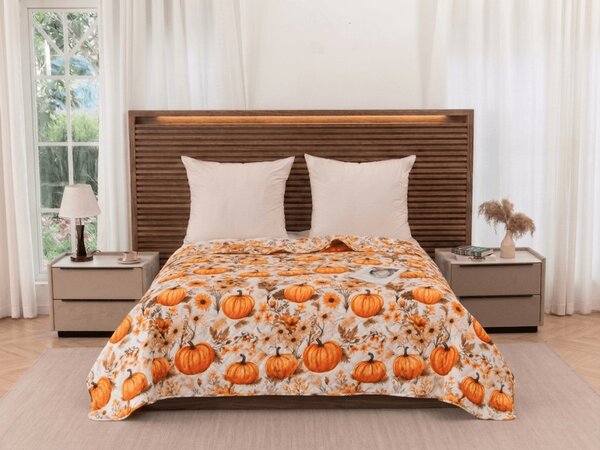 Prehoz na posteľ FLOWERS AND PUMPKINS, oranžový Rozmer: 170 x 210 cm