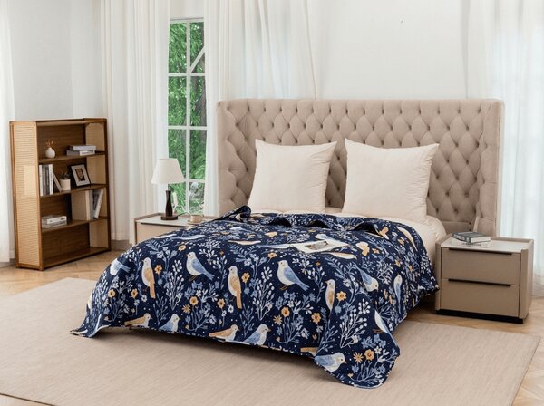 Prehoz na posteľ DENIM BIRDS, modrý Rozmer: 170 x 210 cm