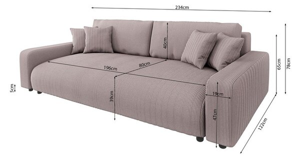 Svetloružová menčestrová rozkladacia/s úložným priestorom pohovka 234 cm Sara – Ropez