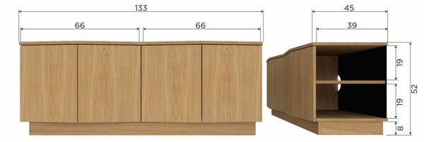 TV stolík z dubového dreva v prírodnej farbe 133x52x45 cm Zuma – WOOOD