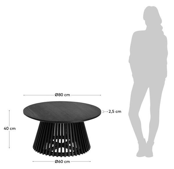Čierny konferenčný stolík z teakového dreva Kave Home Irune, ⌀ 80 cm