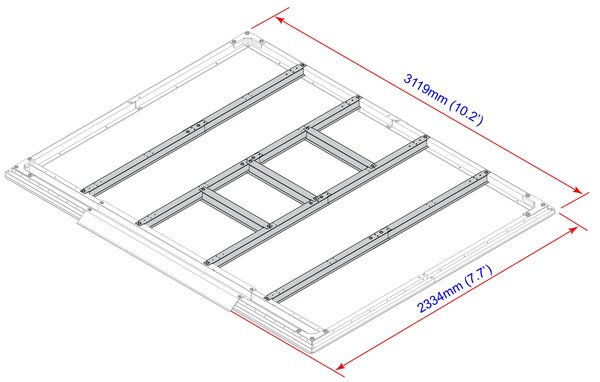 Oceľové podlahové profily pre záhradné domčeky Colossus s úžitkovou plochou 7,8 m2