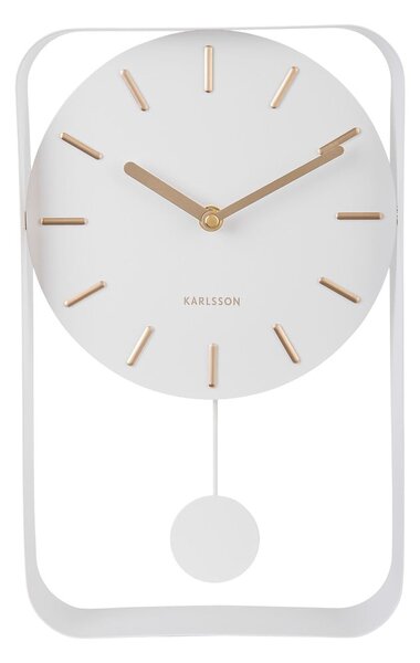 Biele nástenné hodiny s kyvadlom Karlsson Charm, výška 32,5 cm