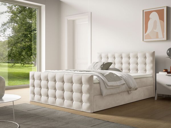 Wilsondo Čalúnená boxspring manželská posteľ s vrchným matracom Calvani - krémová Rozmer: 140x200