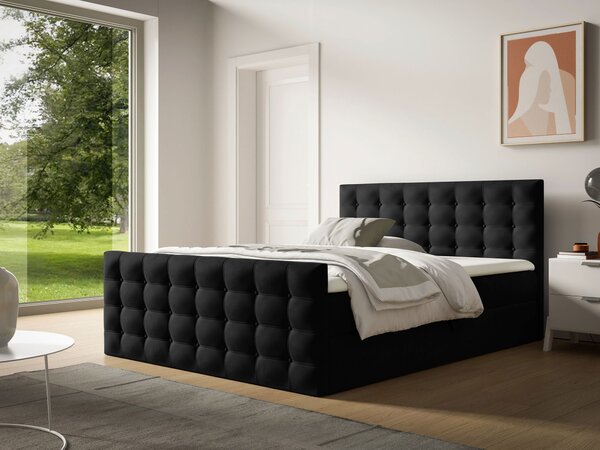 Wilsondo Čalúnená boxspring manželská posteľ s vrchným matracom Calvani - čierna Rozmer: 180x200