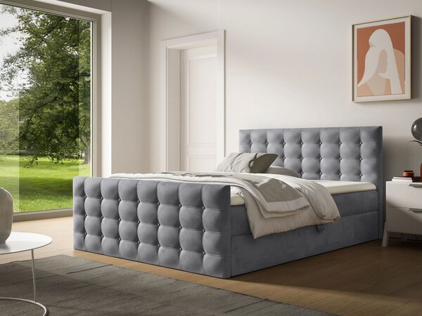 Wilsondo Čalúnená boxspring manželská posteľ s vrchným matracom Calvani - sivá Rozmer: 180x200