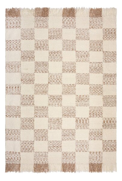 Krémový/v prírodnej farbe ručne tkaný koberec s prímesou vlny 200x300 cm Eric Checkboard – Flair Rugs