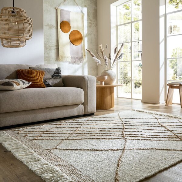 Krémový ručne tkaný koberec s prímesou vlny 120x170 cm Astera Linear – Flair Rugs