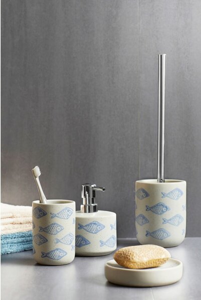 Modro-biely keramický dávkovač na mydlo Wenko Aquamarin, 475 ml