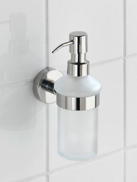 Nástenný sklenený dávkovač mydla v lesklej striebornej farbe 200 ml Bosio – Wenko