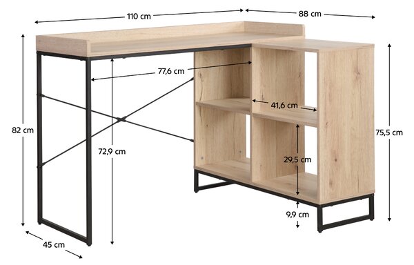 KONDELA Rohový PC stôl, dub/čierna, ULOSTOL