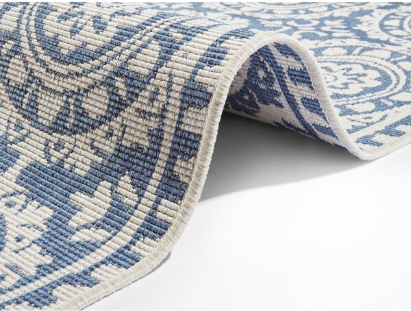 Modro-krémový vonkajší koberec NORTHRUGS Jardin, 80 x 350 cm