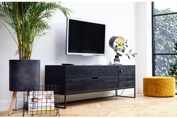 Čierny TV stolík z jaseňového dreva 180x61x44 cm Silas – WOOOD