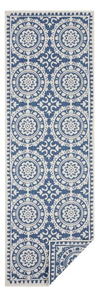 Modro-krémový vonkajší koberec NORTHRUGS Jardin, 80 x 350 cm