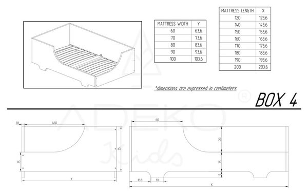 Detská posteľ z borovicového dreva Adeko Mila BOX 4, 90 x 180 cm