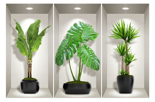 Sada 3 3D samolepiek na stenu Ambiance Green Plants