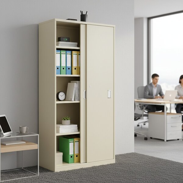 Vysoká skriňa SimpleOffice 80 x 40 x 180 cm, dub svetlý / sivá