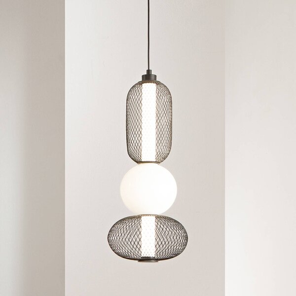 LED závesné svietidlo INKAS, výška 53 cm, čierna, sklo/kov,, Čierna, Obývacia izba / jedáleň, Sklo, Závesné svietidlo