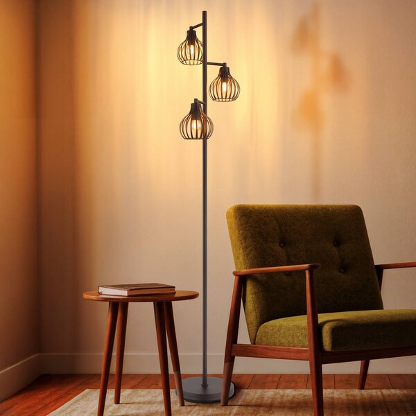 Globo Stojacia lampa Mateo, hrdzavá farba, kov, 161 cm, 3-pl., E27, Hnedá / hrdzavá, Obývacia izba / jedáleň, kov, Stojaca lampa