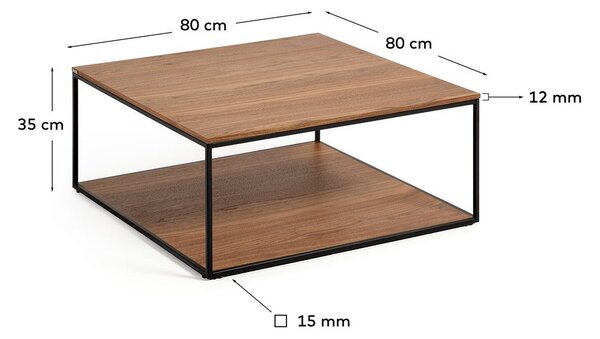 Hnedý konferenčný stolík s doskou v dekore orechového dreva 80x80 cm Yona - Kave Home