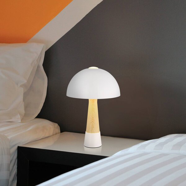 Stolová lampa Paulin, piesková farba/drevený vzhľad, kov, 37 cm, E27, Krémová / jantárovo žltá, Obývacia izba / jedáleň, kov, Škandinávsky, Stolová lampa