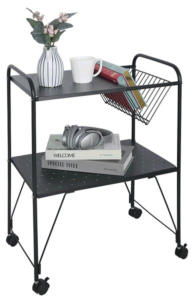 TEMPO Príručný stolík pojazdný, viacúčelový, kov / plast, čierna, KORETE