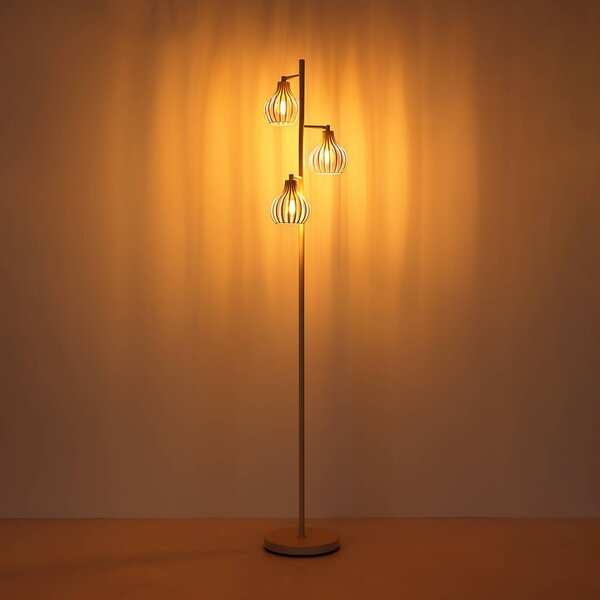 Globo Stojacia lampa Mateo, krémová, kovová, 161 cm, 3 žiarovky, E27, Krémová / jantárovo žltá, Obývacia izba / jedáleň, kov, Stojaca lampa