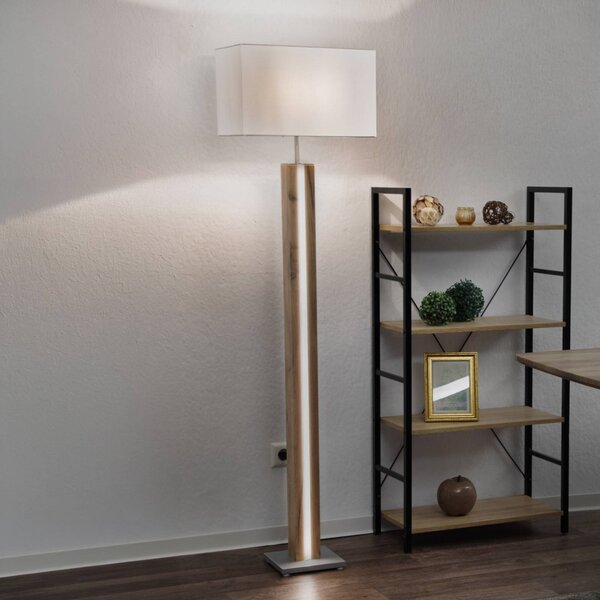 Globo Stojacia lampa Forest, drevo/béžová, textil, E27 + LED, stmievateľné, Tmavé drevo, Obývacia izba / jedáleň, Drevo, Stojaca lampa