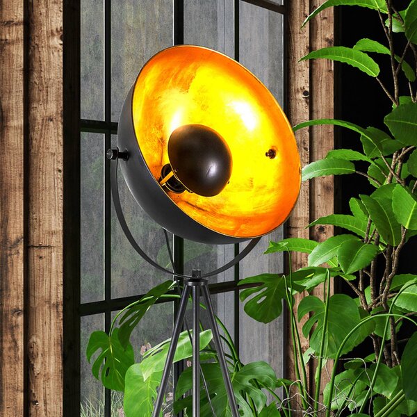 Globo Stojacia lampa Timo, čierna/zlatá, kovová, výška 153 cm, E27, Čierna, Obývacia izba / jedáleň, kov, Stojaca lampa