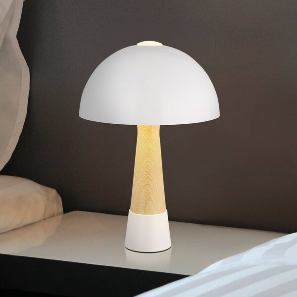Stolová lampa Paulin, piesková farba/drevený vzhľad, kov, 37 cm, E27, Krémová / jantárovo žltá, Obývacia izba / jedáleň, kov, Škandinávsky, Stolová lampa
