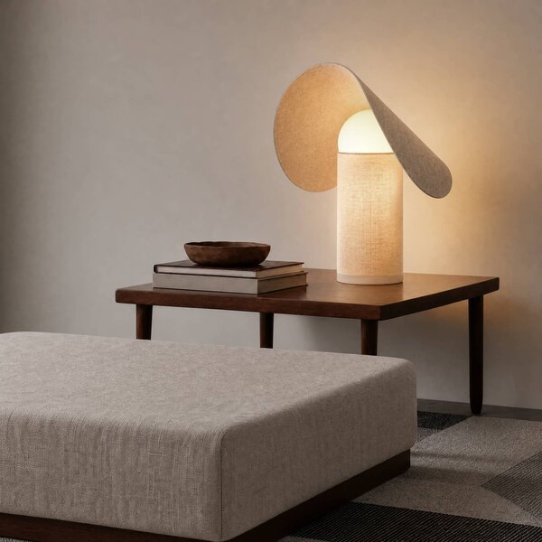 Stolová LED lampa Lucande Sansibar, béžová, 35 cm, stmievateľná, Krémová / jantárovo žltá, Spálňa, Textil / látka / hodváb, Dizajn, Stojacie svietidlo