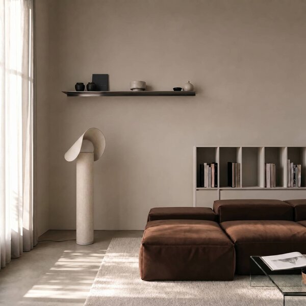Lucande LED stojacia lampa Sansibar, béžová, 110 cm, stmievateľná, Krémová / jantárovo žltá, Spálňa, Textil / látka / hodváb, Dizajn, Stojaca lampa