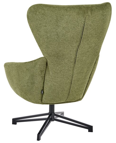 Otočné kreslo zelené látkové čalúnenie vysoké operadlo široké sedadlo moderný mid-century štýl obývacia izba spálňa