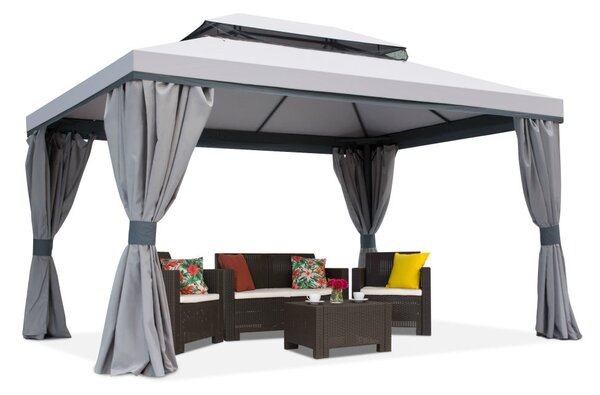 Sivý záhradný pavilón s závesmi Valencia 3x4m Garden Point