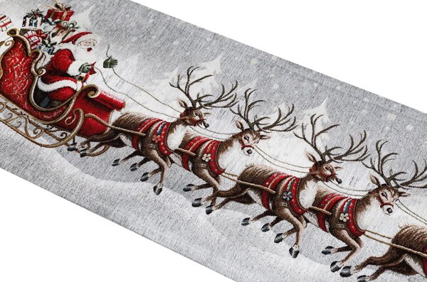 Vianočný ženilkový behúň na stôl Mikuláš na koči Farba Viacfarebná Rozmery 40x130 cm