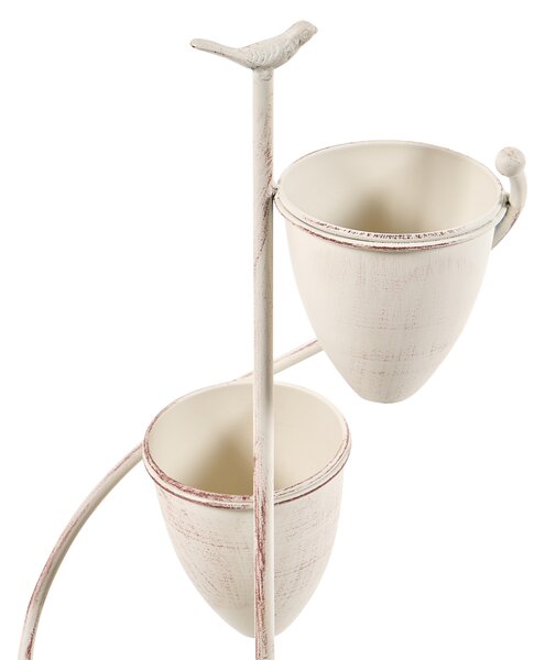 Stojan na rastliny béžový železo kaskádový 4 poschodia držiak na kvetináče vintage shabby chic štýl
