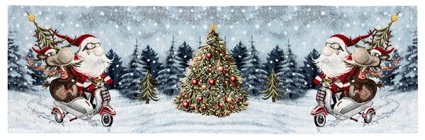 Vianočný gobelínový behúň na stôl Santa na skútri Chenille IT045 Farba Viacfarebná Rozmery 40x130 cm