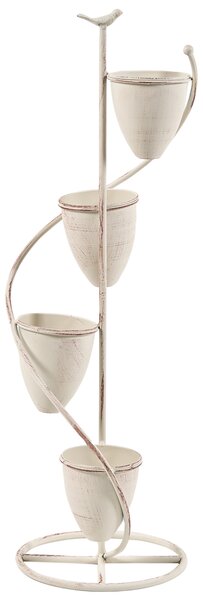 Stojan na rastliny béžový železo kaskádový 4 poschodia držiak na kvetináče vintage shabby chic štýl