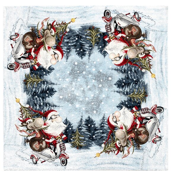 Vianočný ženilkový obrus Santa na skútri 90x90 cm Chenille IT045 Farba Viacfarebná Rozmery 90x90 cm