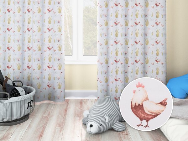 Biante Detský bavlnený záves Sandra SA-752 Sliepočky a húsky na bielom 150x140 cm