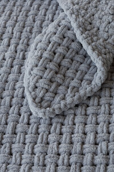 Deka Knittingly středně šedá Ručně pletená deka 130/170