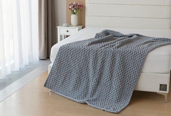 Deka Knittingly středně šedá Ručně pletená deka 130/170