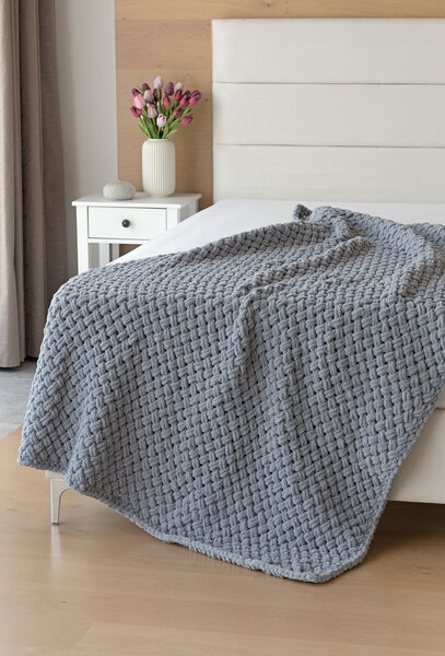 Deka Knittingly středně šedá Ručně pletená deka 130/170