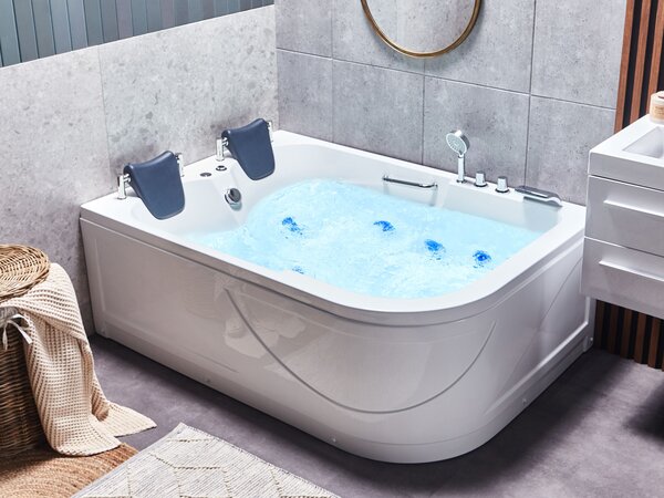 Pravá rohová vírivá vaňa biela akrylátová 170 x 119 cm podvodné LED svetlá pre 2 osoby hydromasážna