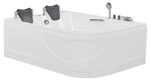 Pravá rohová vírivá vaňa biela akrylátová 170 x 119 cm podvodné LED svetlá pre 2 osoby hydromasážna